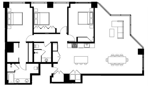 Floor plan for 2 beds, 2.5 baths, 1480 sqft